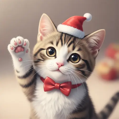 Playful Kawaii Santa Cat in Soft Pastel Colors | Holiday Cheer