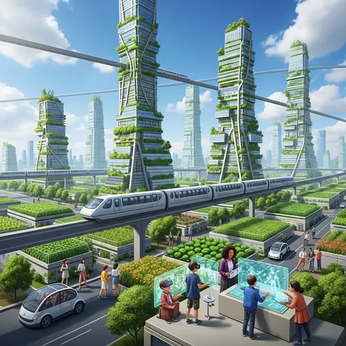 Futuristic World with Green Skyscrapers and Advanced Technology
