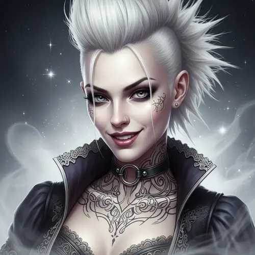 Gothic Ethereal Fantasy Woman with Punk-Style White Hair
