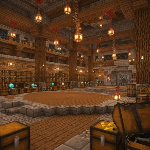 Large Stone and Wood Minecraft Vault Room