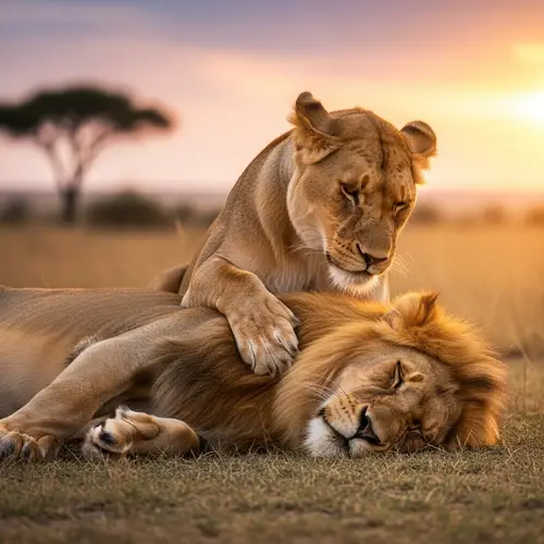 Lioness Massaging Lion | Wildlife Serenity Scene