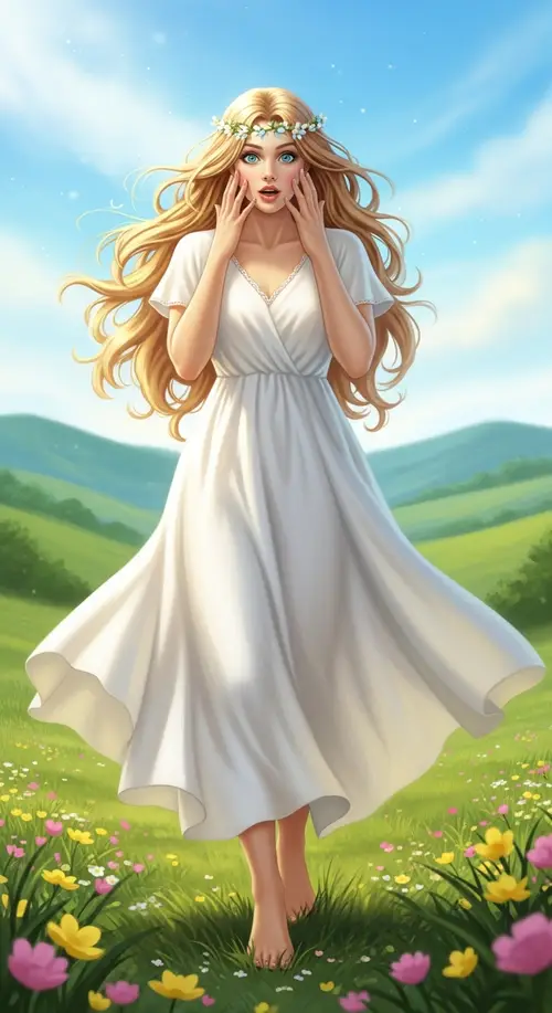 Majestic Goddess Ostara in Shock | White Summer Dress