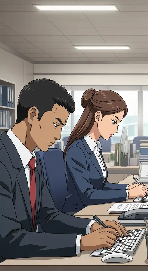 Professional South-Asian Man & Hispanic Woman in Modern Office Setting