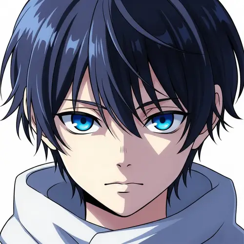 Anime-Inspired Portrait of a Boy with Vibrant Blue Eyes and Hair