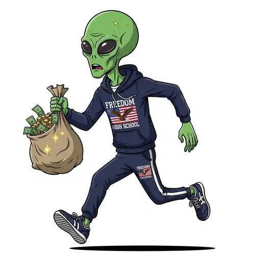 Alien Sprinting with Stolen Money in Freedom High School Gear