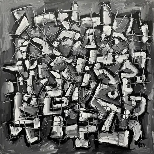 Chaotic Abstract Art Reflecting Corruption - Monochromatic Tones