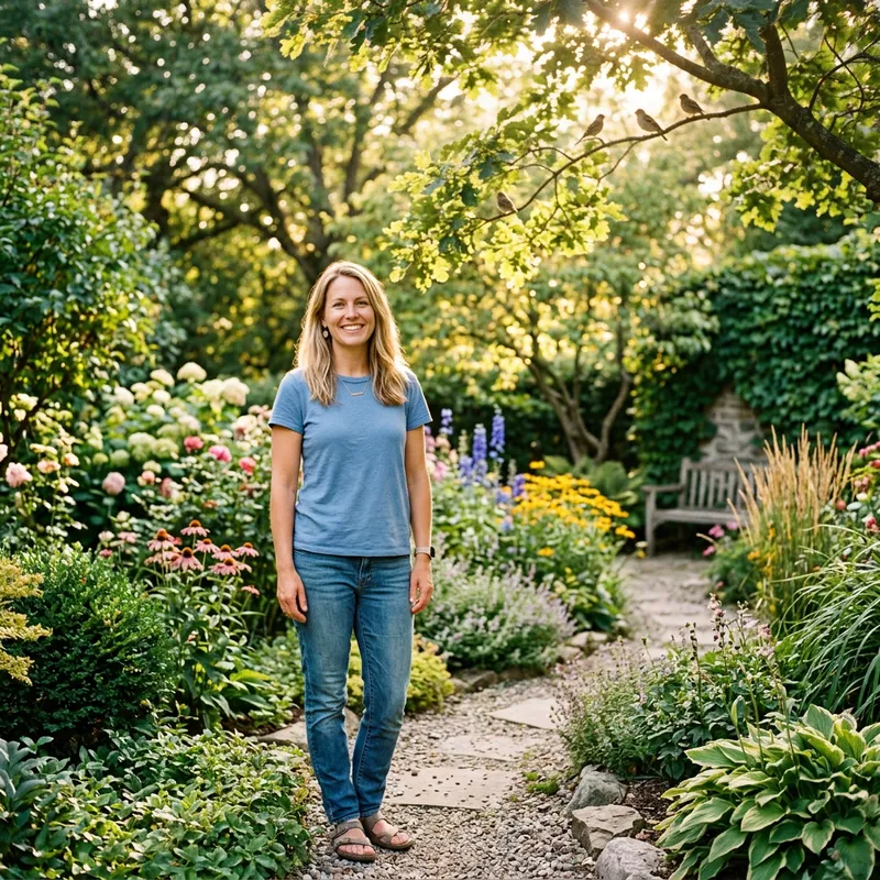 Blonde Woman in Serene Garden | Late Summer Afternoon Bliss Blonde Woman in Serene Garden | Late Summer Afternoon Bliss