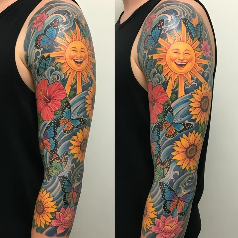 Arm Tattoo: Celebrate Life with Vibrant Joy Design