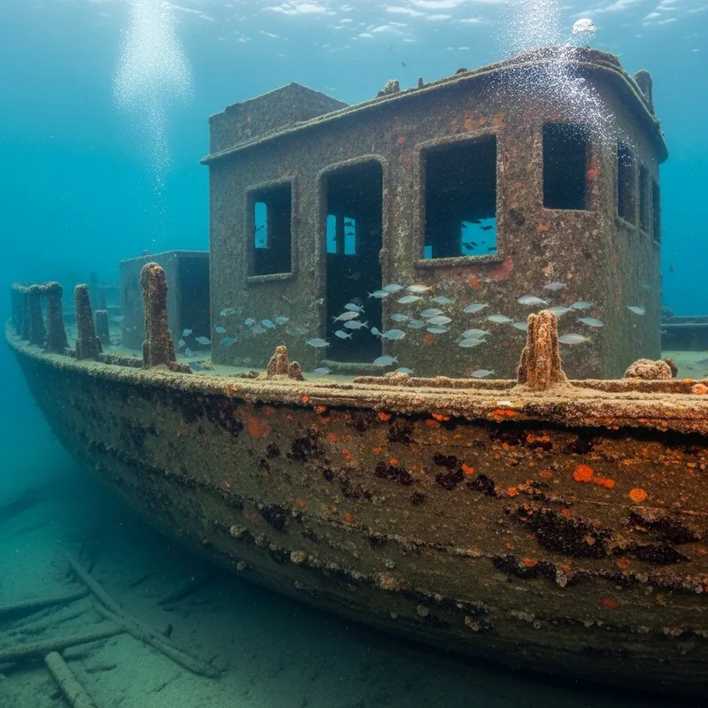 Drawn Old Wooden Ship Side View