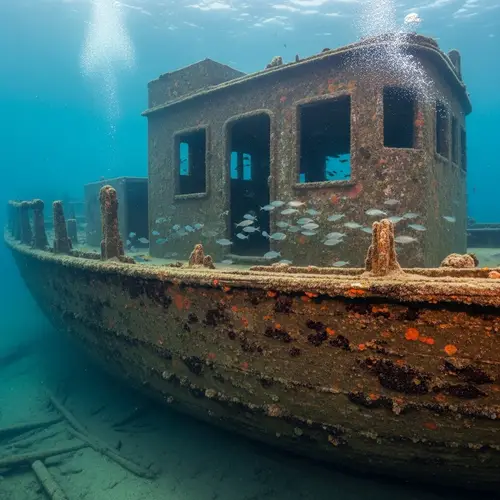 Mysterious Sunken Ship in Clear Water