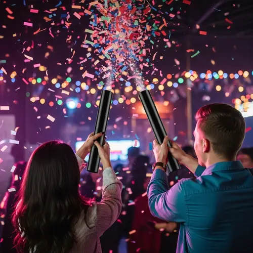 Vibrant New Year's Eve Party with Colorful Confetti Cannons