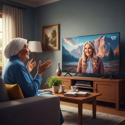 Blissful Middle-Eastern Grandmother with Modern TV