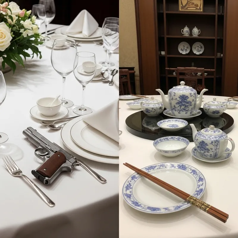 Cultural Fusion: Contrasting Harmony of Guns and Chopsticks