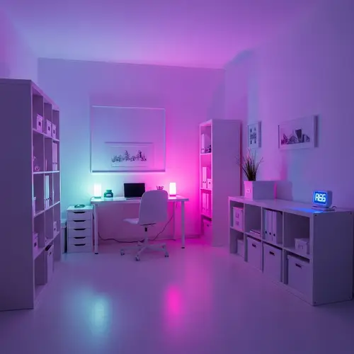Modern White Room Setup with Vibrant RGB Lights