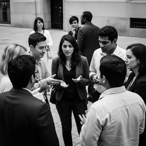 Diverse Group Engaged in Conversation - Social Commentary Painting
