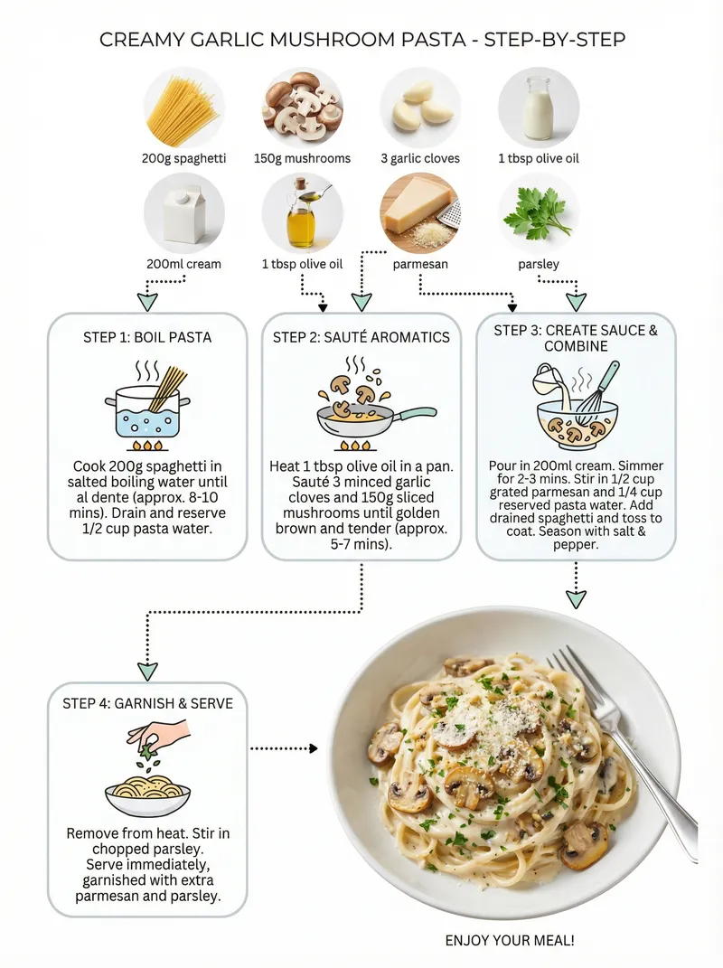 Creamy Garlic Mushroom Pasta Recipe Infographic Creamy Garlic Mushroom Pasta Recipe Infographic