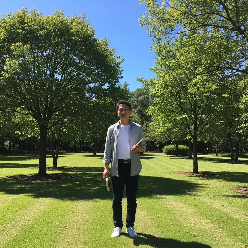 Midday Portrait of Smiling Asian Man in Casual Attire