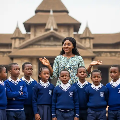 African School Children at Chief Palace with Teacher