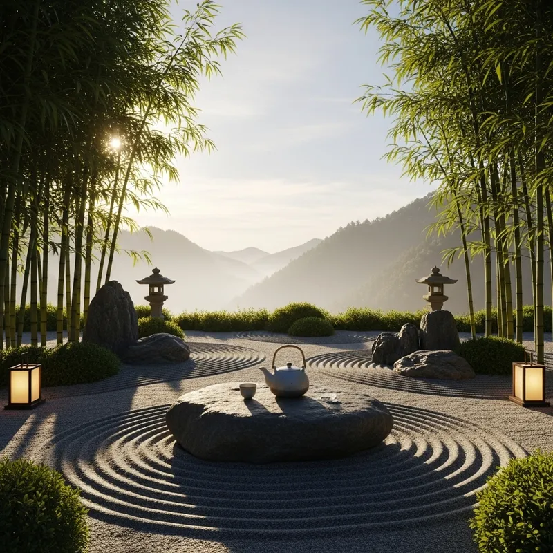 Harmony Zen Garden Scene | Serene Setting & Bamboo Grove