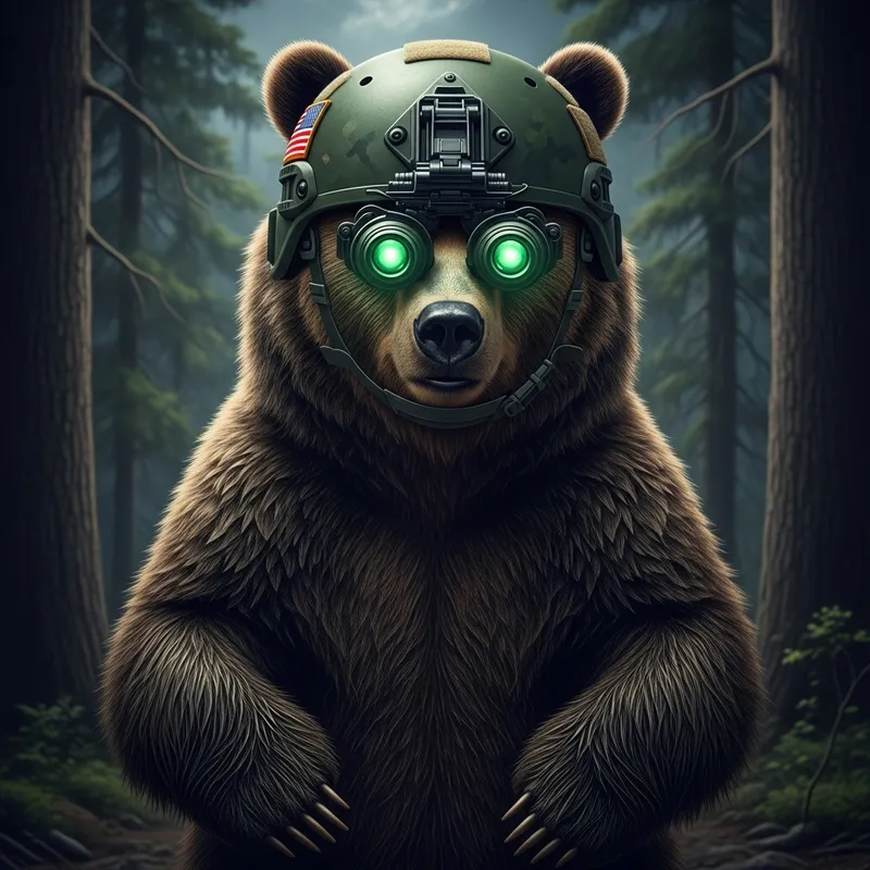 Bear in Military Helmet with Night Vision Goggles | Unique Image Bear in Military Helmet with Night Vision Goggles | Unique Image
