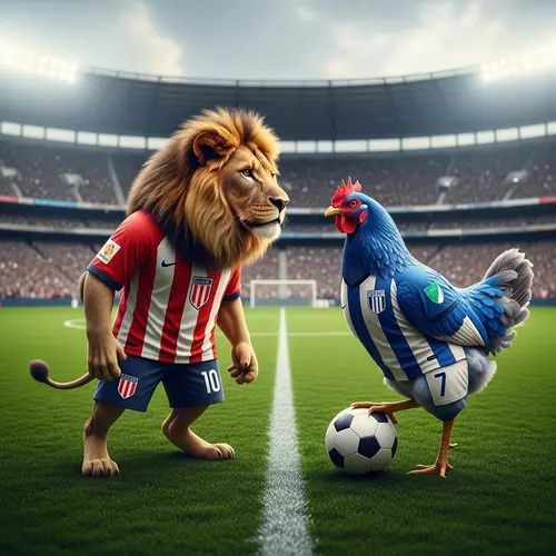 Lion in Santa Fe Jersey, Chicken in Millonarios Jersey