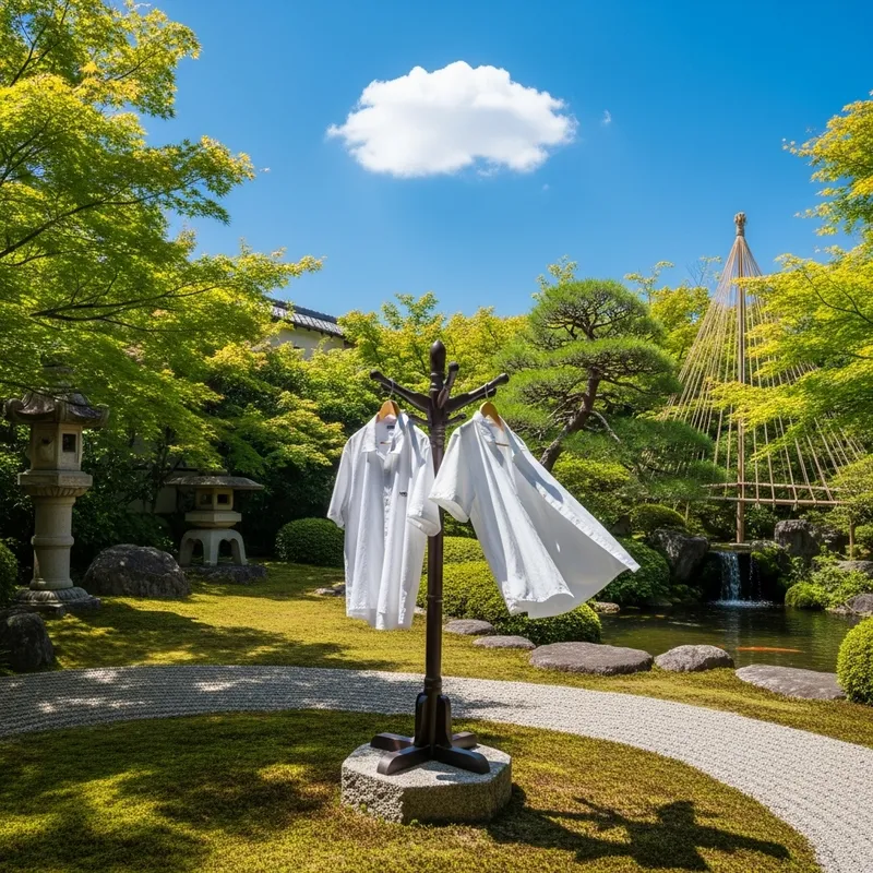 Summer Japanese Garden with White Shirts