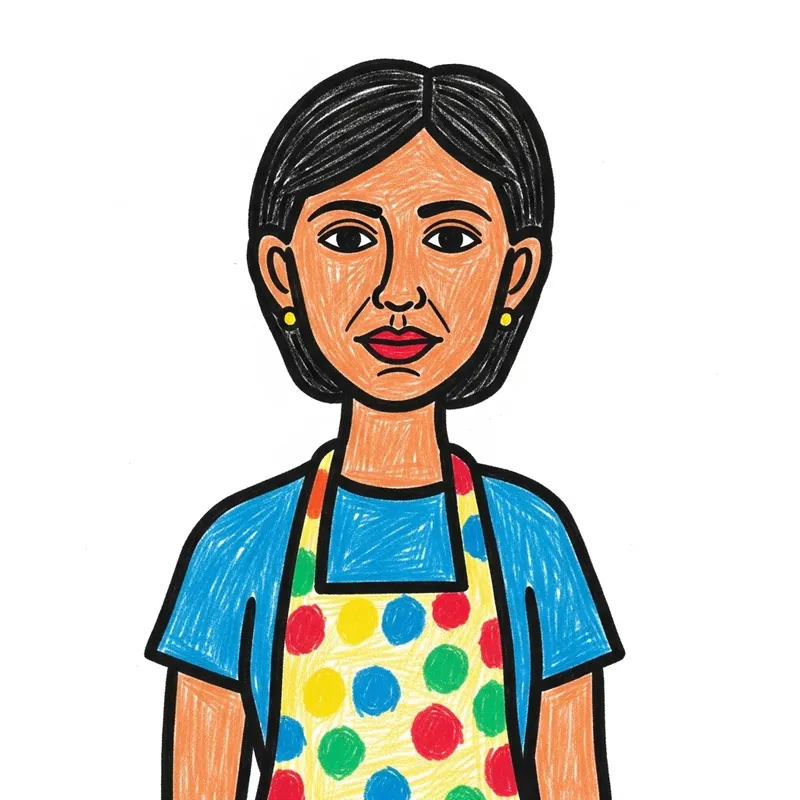 Naive-Style Drawing of a Woman in an Apron