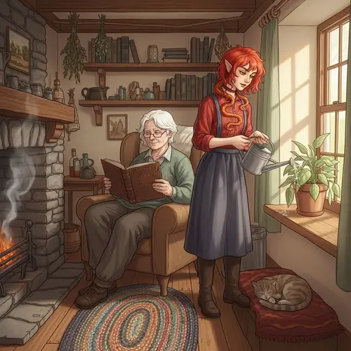 Cosy Cottage Characters: White Hair Reader and Red-Haired Gardener