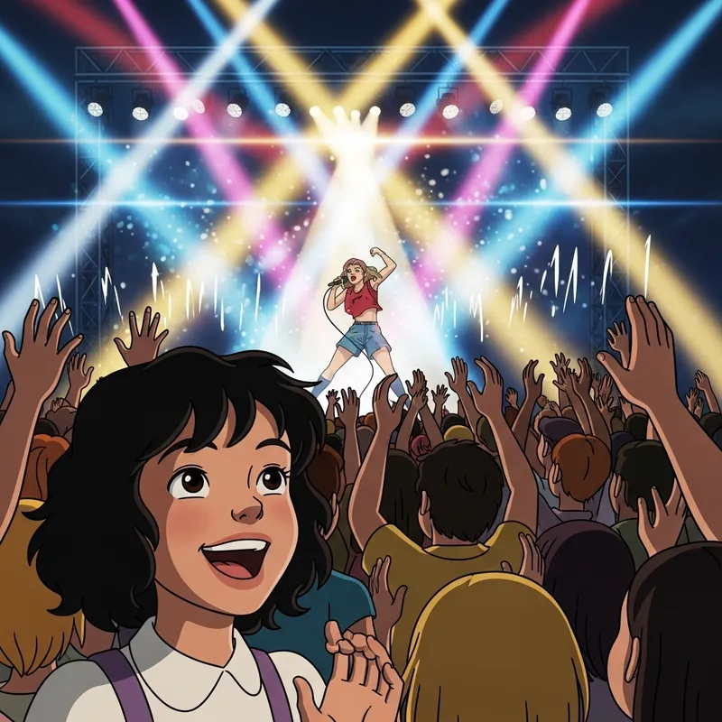 Magical Disney-style Animation: Curly-Haired Girl at Harry Styles Concert