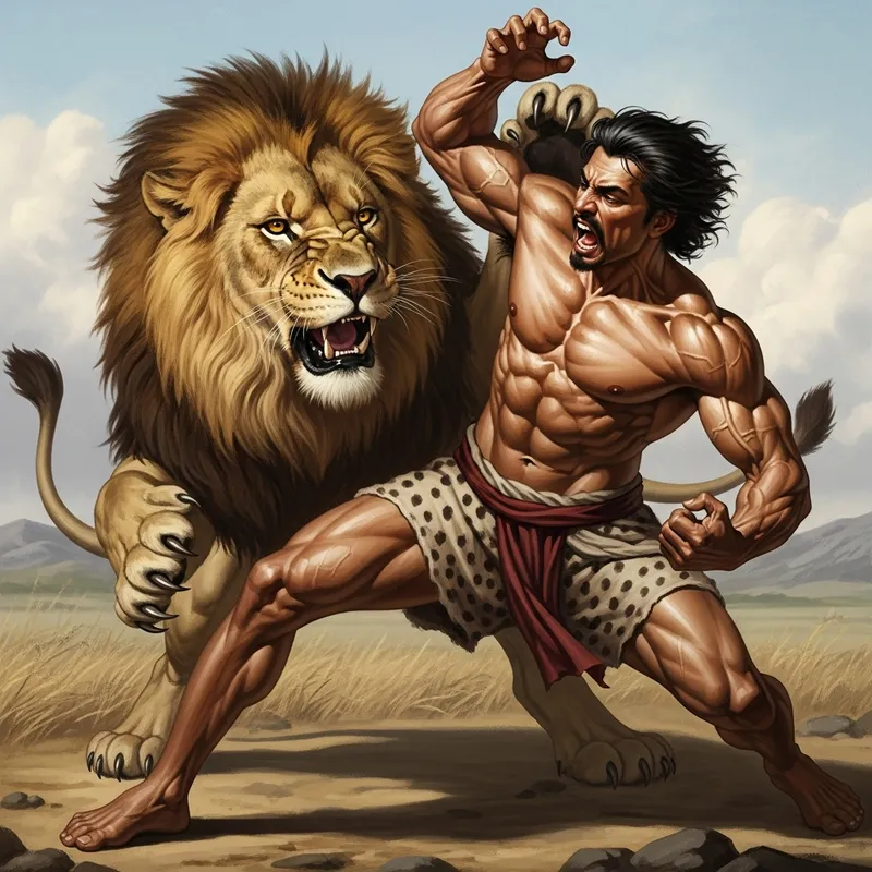 Man Defeats Lion: Intense Battle of Bravery Man Defeats Lion: Intense Battle of Bravery