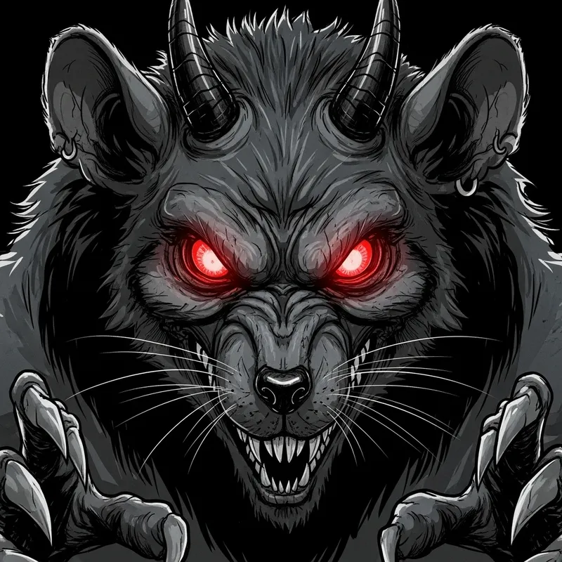 Intimidating Demonic Rat with Red Glow - Comic Horror Style Intimidating Demonic Rat with Red Glow - Comic Horror Style