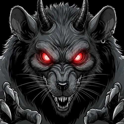 Demonic Rat with Glowing Red Eyes - Horror Comic Style
