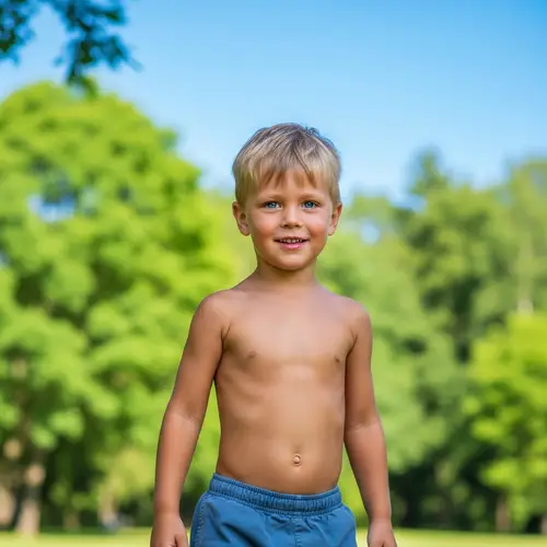 6-Year-Old Blonde Boy in Diaper Playtime Outdoors