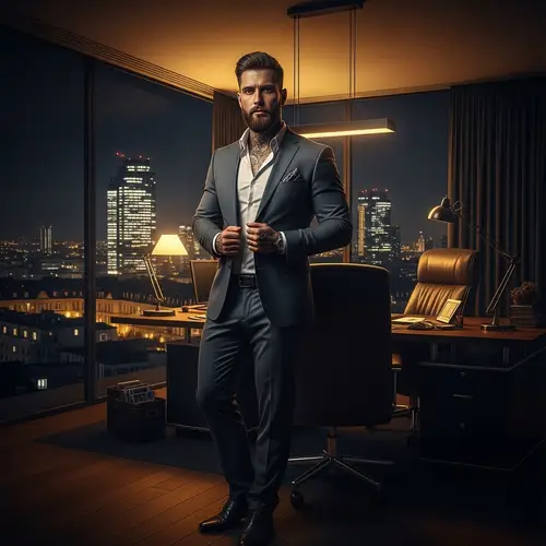 Sophisticated Executive in Germany's Urban Skyline | Noir Style