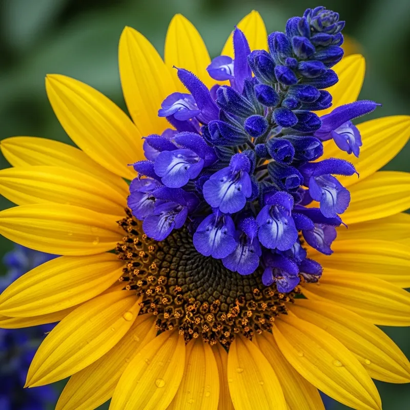 Hybridized Sunflower, Salvia, and Lupine Display - Vibrant Botanical Photography