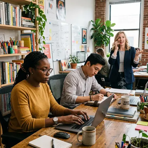 Diverse Group of Copywriters in Creative Office Setting