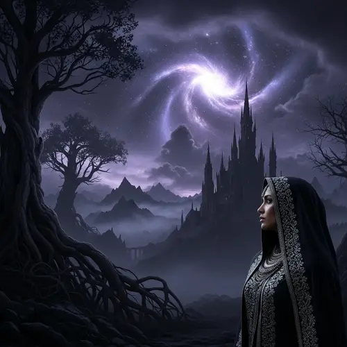 Ethereal Dark Fantasy Landscape with Gothic Castle