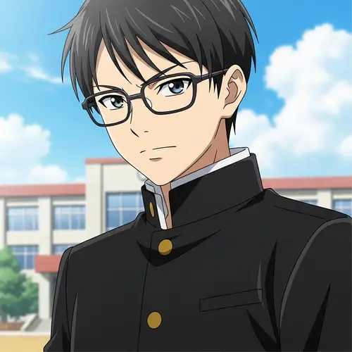 Youthful Anime-Style Boy with Glasses in Black Jacket