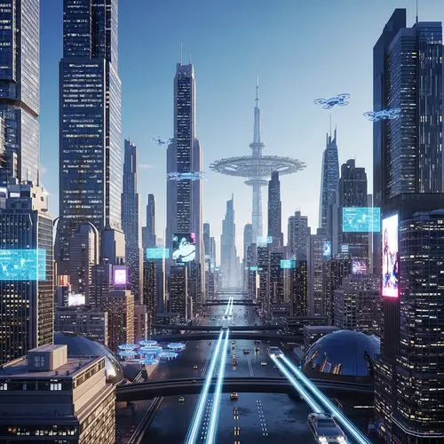 Abstract Futuristic Cityscape with Neon Lights