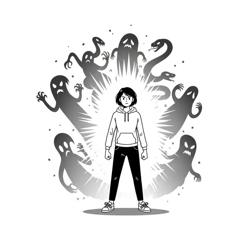 Embrace Courage: Defiant Individual Confronting Shadows