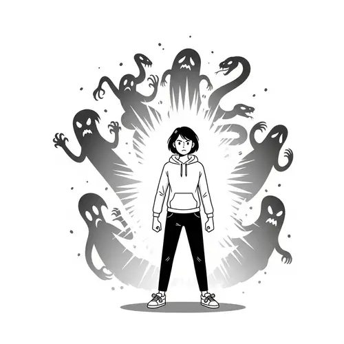 Conquer Fear: Defiant Individual Standing Brave Against Shadows