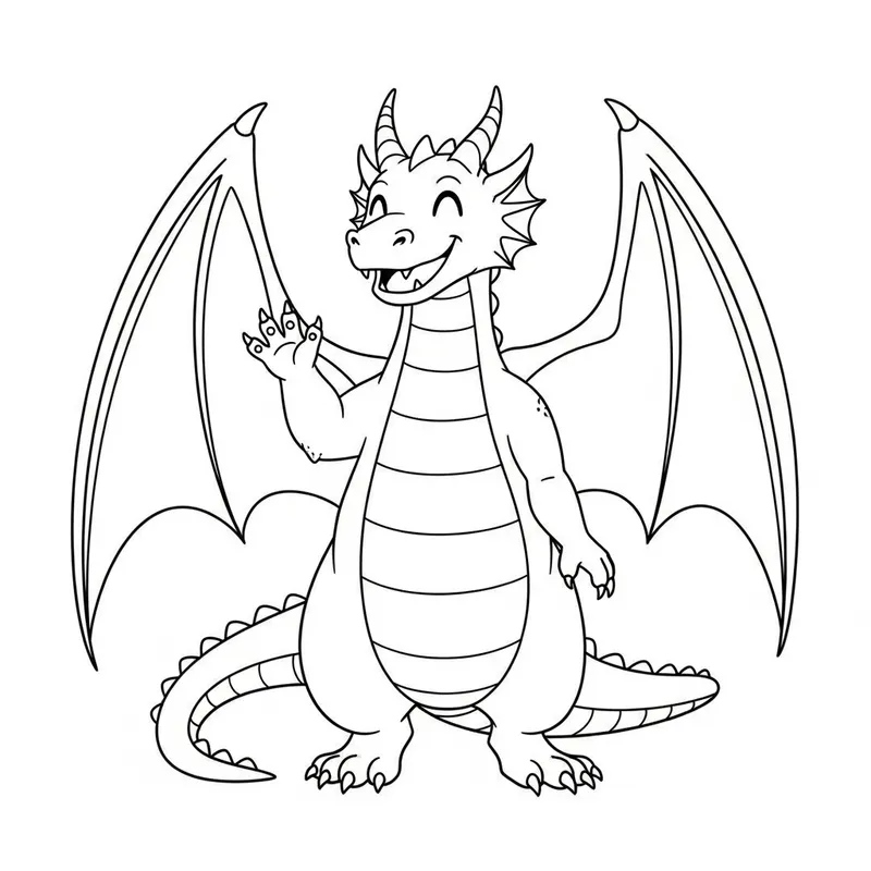Smiling Dragon Cartoon Illustration | Minimalist Monochrome Art