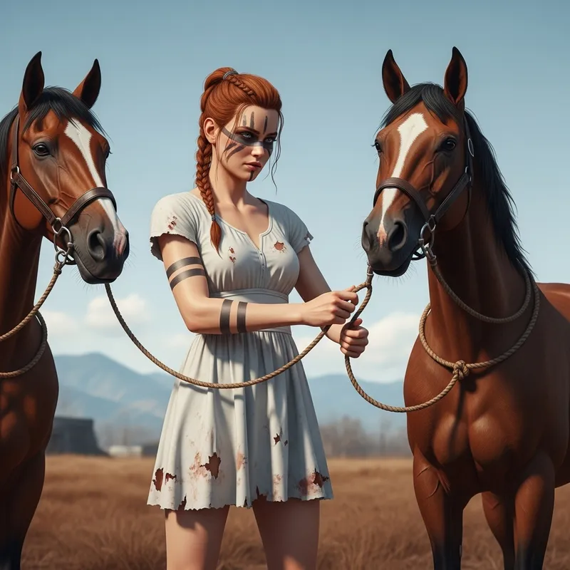 Aloy in Horizon Forbidden West - White Dress Torn by Horses