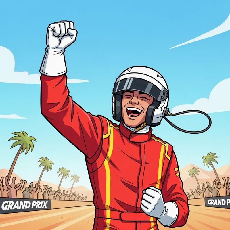 Cartoon Art of Race Car Driver Winning Desert Grand Prix Cartoon Art of Race Car Driver Winning Desert Grand Prix