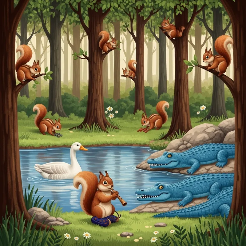Enchanting Forest with Musical Squirrel Flutist
