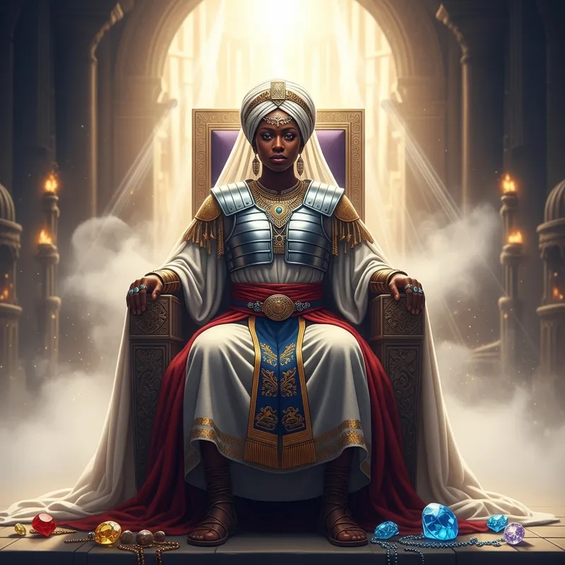 Majestic Black Woman on Throne in Divine Garments | Spiritual Connection Majestic Black Woman on Throne in Divine Garments | Spiritual Connection