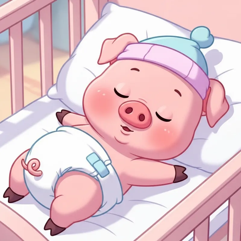 Newborn Baby Pig in Diaper Sleeping in Crib | Animated Cartoon