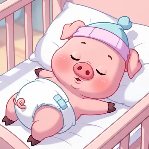 Sleeping Baby Pig Cartoon in Diaper | Gentle Nursery Scene