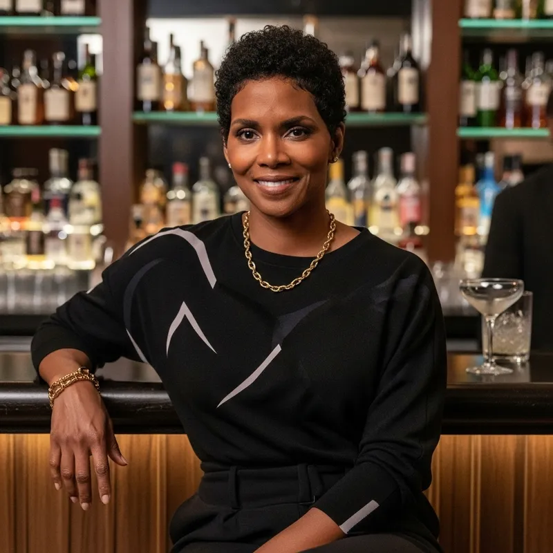 Radiant Starlet in Elegant Cocktail Lounge | Confident Charm