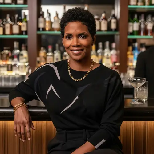 Enchanting Actress in Chic Cocktail Bar | Allure & Self-Assuredness